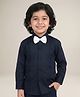 Polka Tots Cotton Woven Full Sleeves Pleated Shirt With Bow - Black