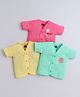 Polka Tots Cotton Woven Pack Of 3 Half Sleeves Octopus & Dog Printed Jhablas - Pink Yellow & Mint Green