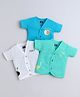 Polka Tots Cotton Woven Pack Of 3 Half Sleeves Animals & Typography Printed Jhablas - White Light Blue & Mint Green