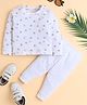 Polka Tots Cotton Knit Full Sleeves Teddy Bear Printed Tee With Coordinating Joggers Set - White