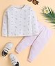 Polka Tots Cotton Knit Full Sleeves Floral Printed Tee With Joggers - Pink