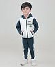 Polka Tots Cotton Knit Full Sleeves You Are Doing Great Text Printed Hodded  Sweatshirt With Side Tapped Joggers Set - White & Teal