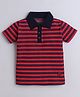 Polka Tots Cotton Knit Half Sleeves Striped Polo Tee - Red & Blue