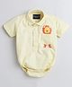 Polka Tots Cotton Knit Half Puffed Sleeves Lion Printed Onesie - Yellow