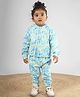 Polka Tots Blended Knit Full Sleeves Alphabets Printed Hooded Sweatshirt With Coordinating Pant Set - Blue
