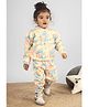 Polka Tots Blended Knit Full Sleeves Alphabets Printed Hooded Sweatshirt With Coordinating Pant Set - Yellow