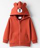 Babyhug Fleece Knit Full Sleeves Hooded Sweatjacket With Teddy Bear Embroidery - Rust Orange