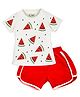Hrit Cotton Knit Half Sleeves Watermelon Printed Top & Shorts Set - Red & White