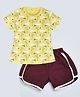 Kiwi Cotton Knit Half Sleeves Flamingo Printed Top & Shorts Set - Yellow & Purple