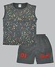 Kiwi Cotton Knit Sleeveless Colour Splash Printed Tee & Shorts Set - Grey