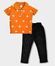 Hrit Cotton Knit Half Sleeves Stars Printed Polo Tee & Jeans Set - Orange & Black