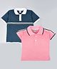 Kiwi Cotton Knit Half Sleeves Pack Of 2 Placement Striped Polo Tees - Pink & Blue