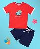 Be Awara Cotton Knit Half Sleeves Car Printed Tee & Shorts Set - Red
