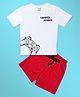 Be Awara Cotton Knit Half Sleeves Control Freak Text Printed Tee & Shorts Set - White