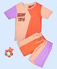 Be Awara Cotton Knit Half Sleeves Enjoy This Text Printed Cut & Sew Tee & Shorts Set - Orange