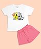 Be Awara Cotton Knit Half Sleeves Be A Happy Child Text Printed Tee & Shorts Set - White