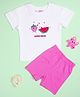 Be Awara Cotton Knit Half Sleeves Fruits Printed Tee & Cycling Shorts Set - White