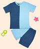 Be Awara Cotton Knit Half Sleeves Cut & Sew Coordinating Oversized Tee & Shorts Set - Blue