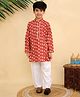 Titrit Cotton Woven Full Sleeves Floral Motifs Printed Gota Lace Embellished Kurta Pyjama Set - Rust Orange