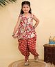 Titrit Cotton Woven Sleeveless Floral Printed Gota Lace Embellished Kurti Dhoti Set - Rust Orange
