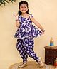 Titrit Cotton Woven Sleeveless Floral Printed Gota Lace Embellished Kurti & Dhoti Set - Blue