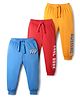 Babyhug Cotton Knit Full Length Lounge Pant with Text Print Pack of 3 - Blue Red & Yellow