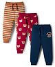 Babyhug Cotton Knit Full Length Lounge Pant With Animal Print Pack Of 3 - Navy Blue Red & Brown