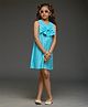 KIDSDEW Looper Knit Sleeveless Bow Applique Detailed Dress - Blue
