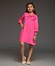 KIDSDEW Scuba Knit Three Fourth Bell Sleeves Bow Applique Detailed Dress - Fuchsia