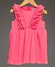 KIDSDEW Georgette Woven Sleeveless Frills Detailed Pleated Dress - Coral