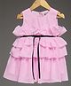KIDSDEW Georgette Woven Sleeveless Ruffle Detailed Layered Dress - Pink