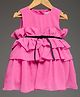 KIDSDEW Georgette Woven Sleeveless Ruffle Detailed Layered Dress - Fuchsia