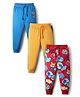Babyhug Cotton Knit Full Length Lounge Pants With Sport Theme Text Print Pack of 3 - Red Blue & Yellow