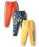 Babyhug Cotton Knit Full Length Lounge Pant with Bear Print & Tape Detailing Pack of 3  - Orange Yellow & Teal Blue