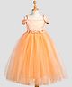 Toy Balloon Kids Net Woven Cold Shoulder Leaves Embroidered Gown - Peach