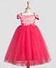Toy Balloon Kids Net Woven Cold Shoulder Leaves Embroidered Gown - Red