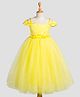 Toy Balloon Kids Net Woven Cold Shoulder Leaves Embroidered Gown - Yellow