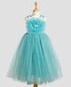Toy Balloon Kids Net Woven Sleeveless Floral Applique Detailed Beads Embellished Gown - Green