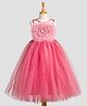 Toy Balloon Kids Net Woven Sleeveless Floral Applique Detailed Beads Embellished Gown - Rose Pink
