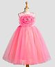Toy Balloon Kids Net Woven Sleeveless Floral Applique Detailed Beads Embellished Gown - Pink