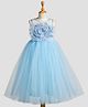 Toy Balloon Kids Net Woven Sleeveless Floral Applique Detailed Beads Embellished Gown - Light Blue