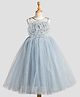 Toy Balloon Kids Net Woven Sleeveless Floral Applique Detailed & Beaded Gown - Light Grey