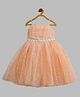 Toy Balloon Kids Net Woven Sleeveless Foil Printed & Floral Lace Embellished Dress - Light Peach