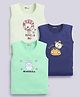 MOONKIDS Cotton Knit Pack Of 3 Cute Baby Animals & Lovely Day Text Printed Vest - Mint Green Lime & Navy Blue