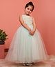 Toy Balloon Kids Net Woven Sleeveless Floral Applique Detailed Gown - Sea Green