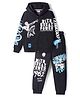 Pine Kids Marvel Terry Knit Full Sleeves Hooded Sweatshirt with Trackpants Set with Spider-Man Graphic - Black