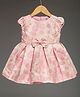 KIDSDEW Jacquard Woven Puffed Sleeves Floral Foil Printed Bow Applique Detailed Dress - Peach