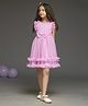 KIDSDEW Net Woven Frill Sleeves Shimmered Bow Applique Detailed Layered Dress - Purple