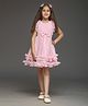 KIDSDEW Net Woven Frill Sleeves Shimmered Bow Applique Detailed Layered Dress - Pink