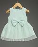 KIDSDEW Net Woven Sleeveless Shimmered Bow Applique Detailed Dress - Green
